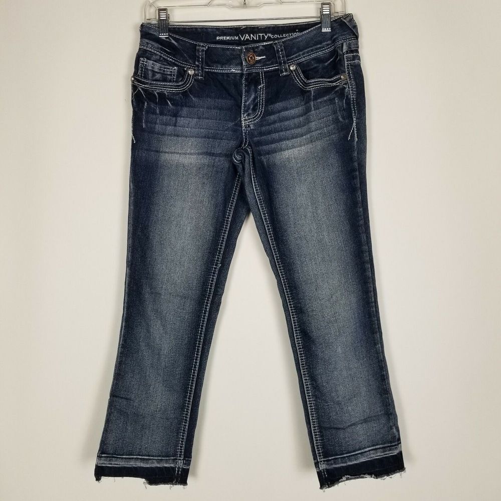 Vanity Collection Womens Cropped Jeans Size 27 Premium Blue Distressed Denim